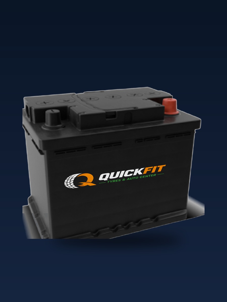 A QuickFit-branded car battery.